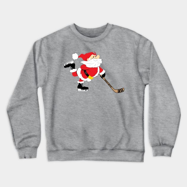 Hockey Christmas Skating Santa Crewneck Sweatshirt by SaucyMittsHockey